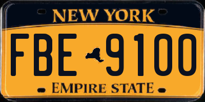 NY license plate FBE9100
