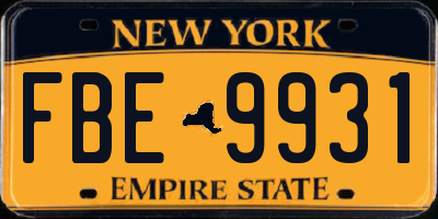 NY license plate FBE9931