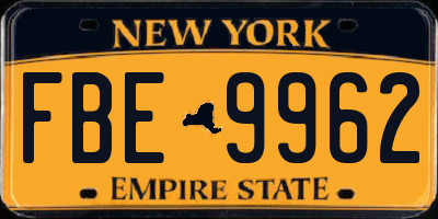 NY license plate FBE9962