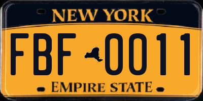 NY license plate FBF0011