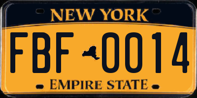 NY license plate FBF0014