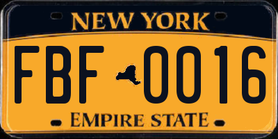 NY license plate FBF0016