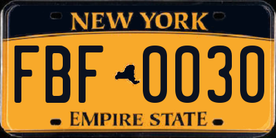 NY license plate FBF0030