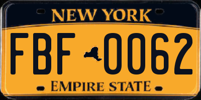 NY license plate FBF0062