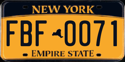 NY license plate FBF0071