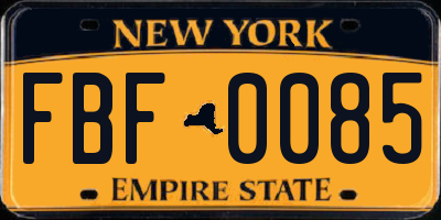NY license plate FBF0085