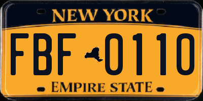 NY license plate FBF0110