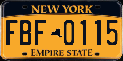 NY license plate FBF0115
