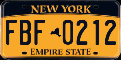 NY license plate FBF0212
