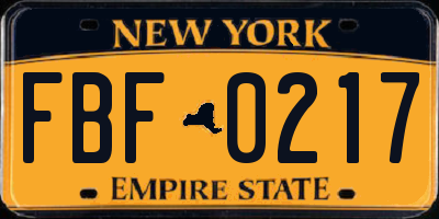NY license plate FBF0217