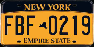 NY license plate FBF0219
