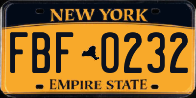NY license plate FBF0232