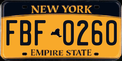 NY license plate FBF0260