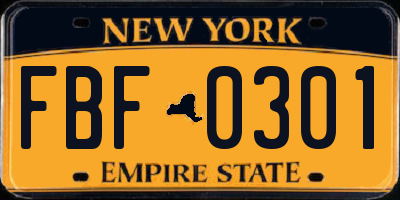 NY license plate FBF0301