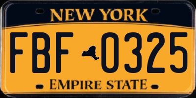 NY license plate FBF0325
