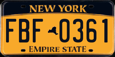 NY license plate FBF0361