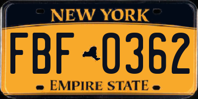 NY license plate FBF0362