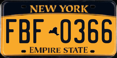 NY license plate FBF0366