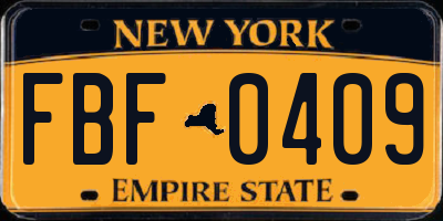 NY license plate FBF0409