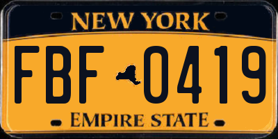 NY license plate FBF0419