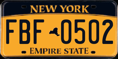 NY license plate FBF0502