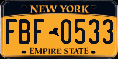 NY license plate FBF0533