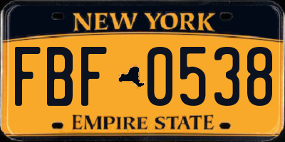 NY license plate FBF0538