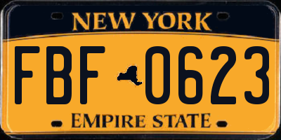 NY license plate FBF0623