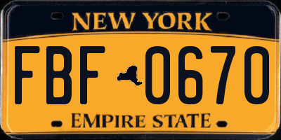 NY license plate FBF0670