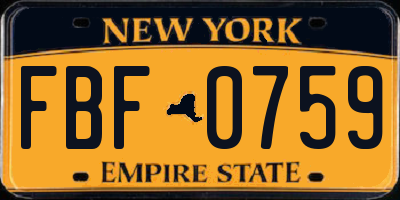 NY license plate FBF0759