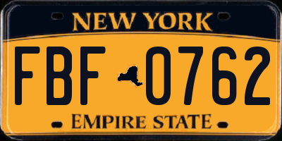 NY license plate FBF0762