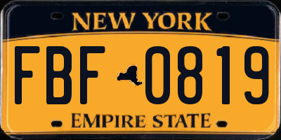 NY license plate FBF0819