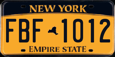 NY license plate FBF1012