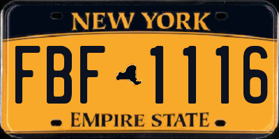 NY license plate FBF1116