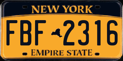 NY license plate FBF2316