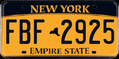 NY license plate FBF2925