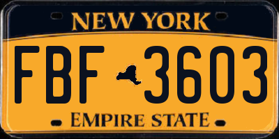 NY license plate FBF3603