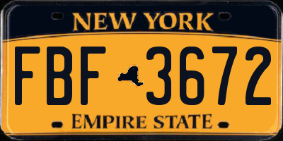 NY license plate FBF3672