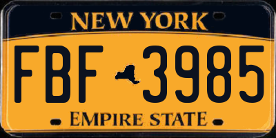 NY license plate FBF3985