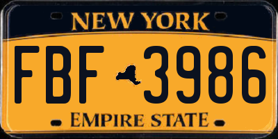 NY license plate FBF3986
