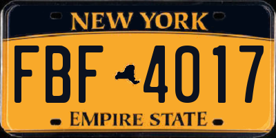 NY license plate FBF4017