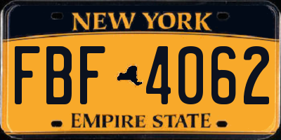 NY license plate FBF4062