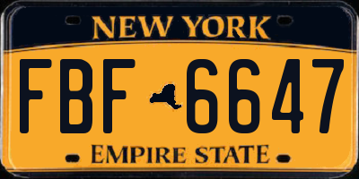 NY license plate FBF6647