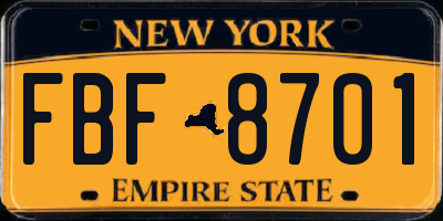 NY license plate FBF8701