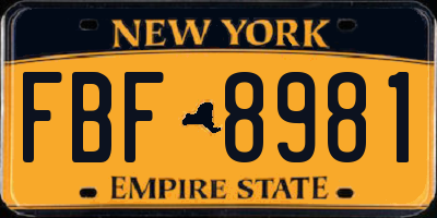 NY license plate FBF8981