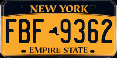 NY license plate FBF9362