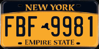 NY license plate FBF9981