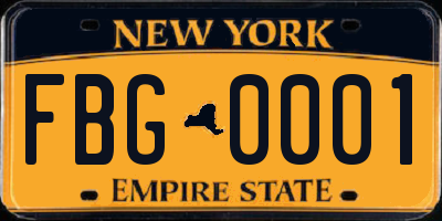 NY license plate FBG0001