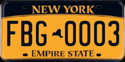 NY license plate FBG0003