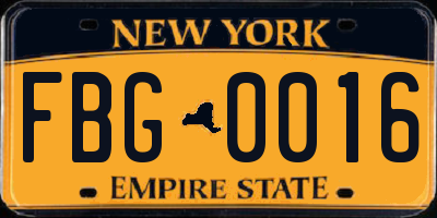 NY license plate FBG0016